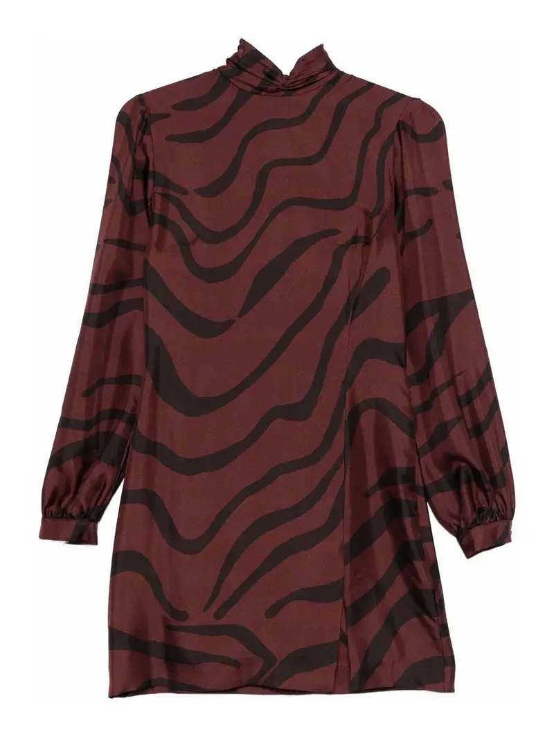 Vestito a collo alto di seta bordeauda corta Rosso Scuro