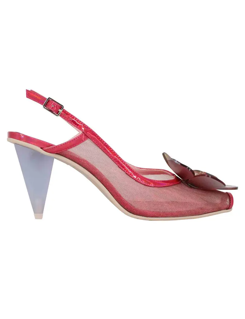 Decollete slingback donna in tessuto fuxia laminato con tacco alto Donna 7608 050