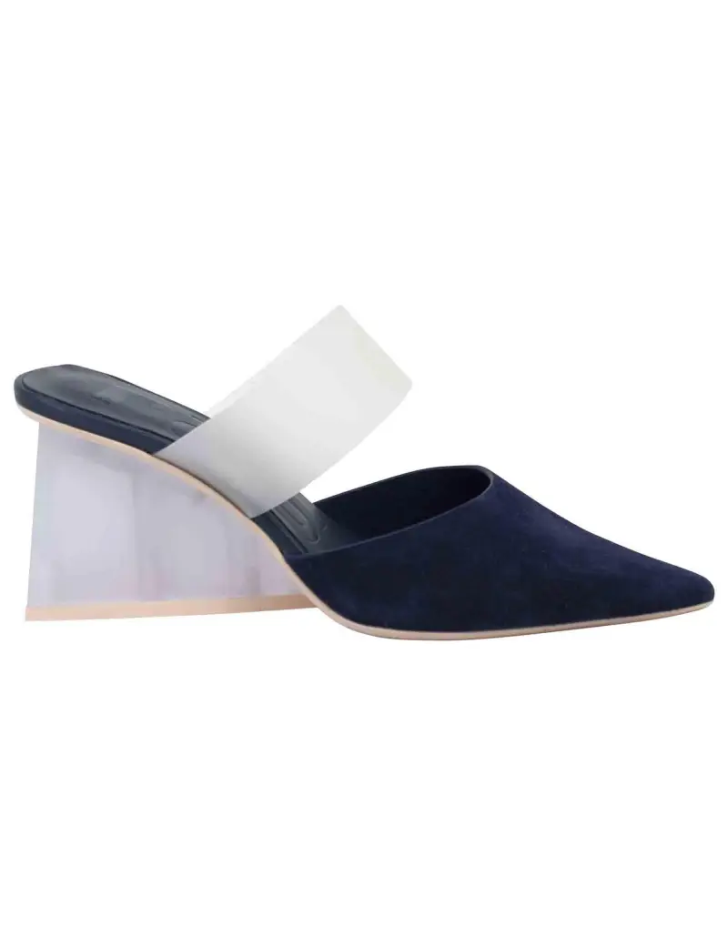 Sabot donna in camoscio blu con tacco alto e punta a punta Donna 7635-D 002