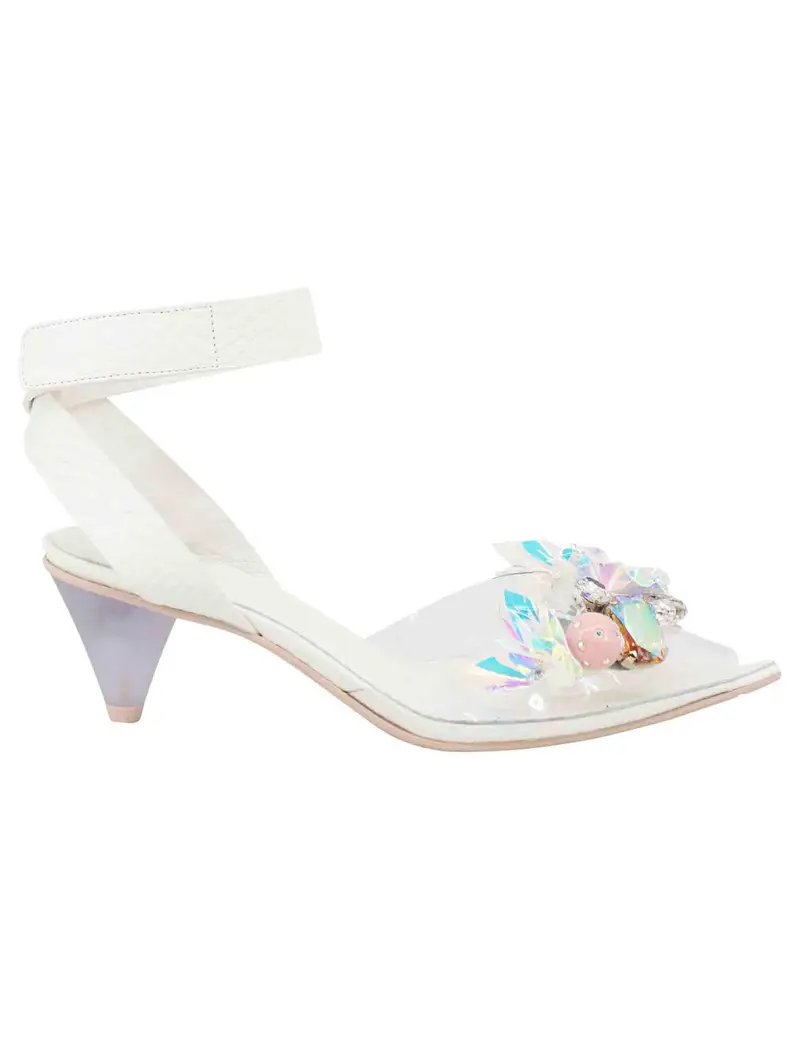 Sandali donna in pelle bianca con cinturino alla caviglia e accessori luminosi Donna 7600 100