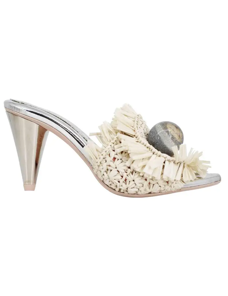 Sandali donna in rafia beige con gioiello e tacco alto in argento Donna 7561 029