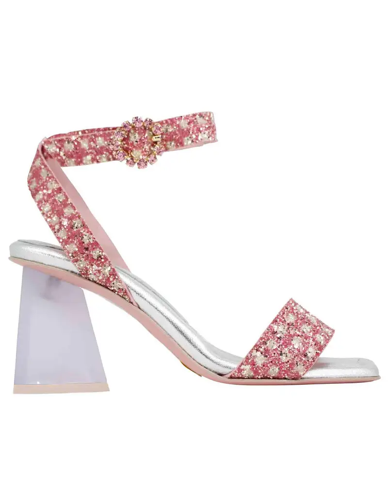 Sandali donna in tessuto rosa con punta quadra e tacco alto Donna 7117 023