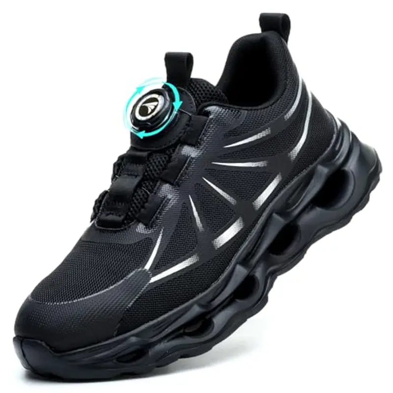 RASEARY Scarpe Antinfortunistiche Uomo Donna Antiscivolo Scarpe da Lavoro Leggere Scarpe da Cantiere con Punta in Acciaio Scarpe Sicurezza,Nero EU 44
