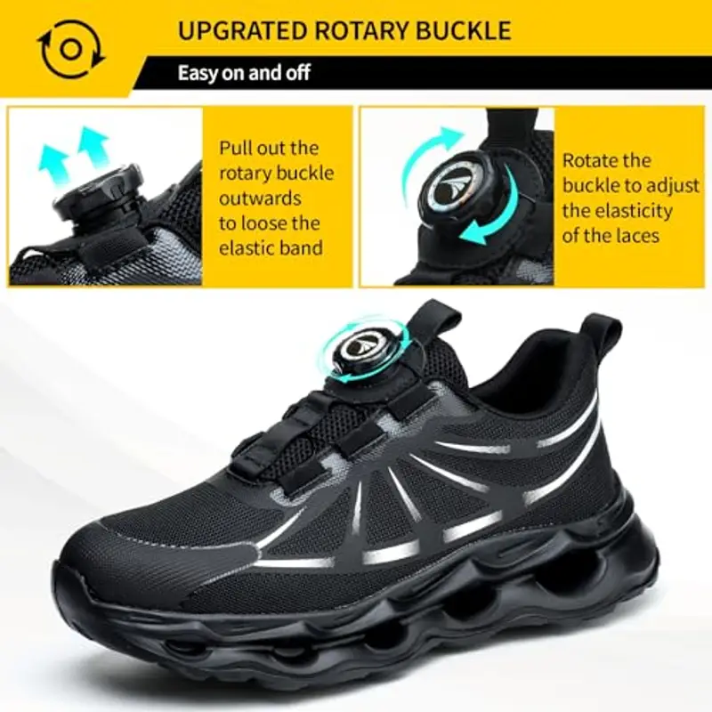 RASEARY Scarpe Antinfortunistiche Uomo Donna Antiscivolo Scarpe da Lavoro Leggere Scarpe da Cantiere con Punta in Acciaio Scarpe Sicurezza, Nero EU 44 miniatura 3