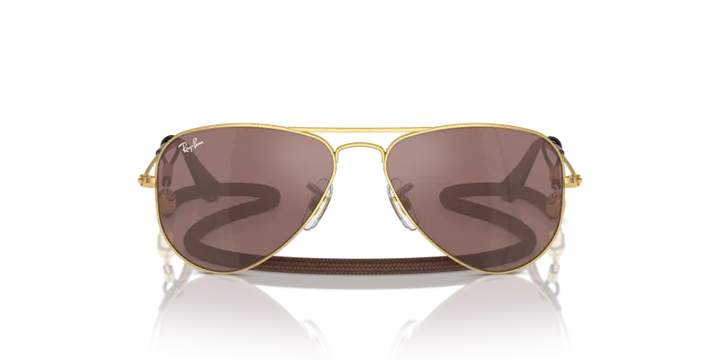 Ray - Ban Bambino RJ9506S JUNIOR AVIATOR 223/6G Occhiali da sole Metallo Oro Marrone Pilot Specchiate Specchiato miniatura 2