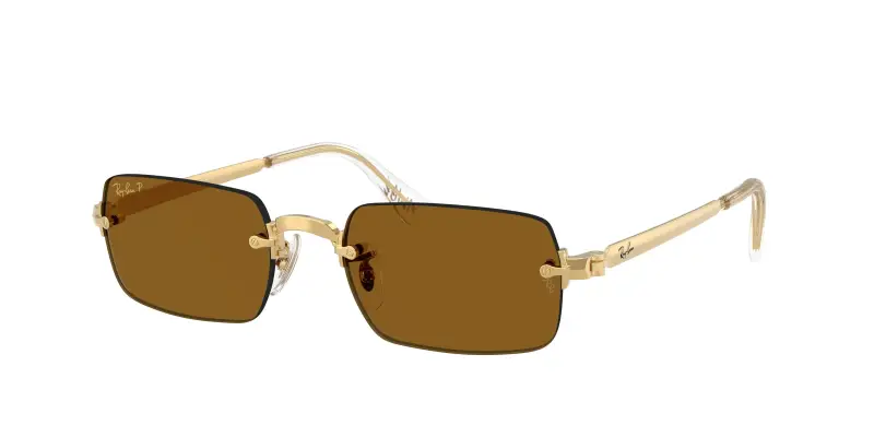 Unisex Ray - Ban A$AP Rocky RB3928 001/83 Occhiali da sole Metallo Oro Marrone Rotonda Polarizzata
