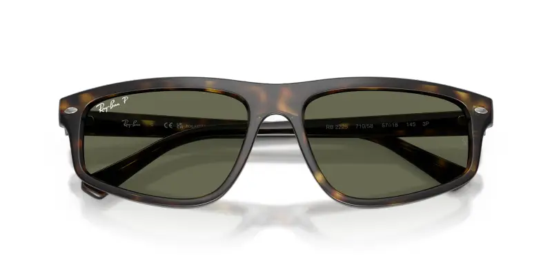 Unisex Ray - Ban RB2225 710/58 Occhiali da sole Acetato Tartaruga Verde Geometrica Polarizzata miniatura 2