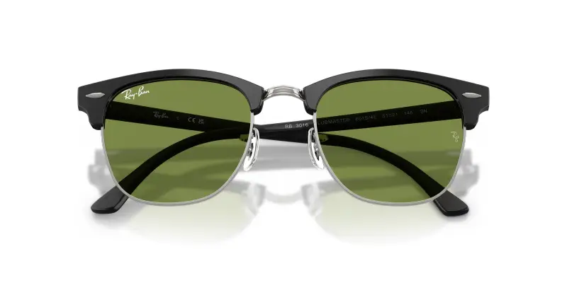 Unisex Ray - Ban RB3016 CLUBMASTER 601S4E Occhiali da sole Acetato Nero Verde Squadrata Normale miniatura 2