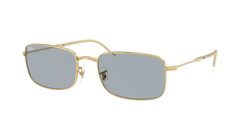 Unisex Ray - Ban RB3746 001/R5 Occhiali da sole Metallo Oro Blu Squadrata Normale