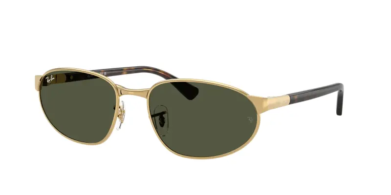 Unisex Ray - Ban RB3777 001/31 Occhiali da sole Metallo Oro Verde Geometrica Normale