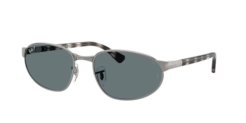 Unisex Ray - Ban RB3777 004/3R Occhiali da sole Metallo Grigio Blu Geometrica Polarizzata