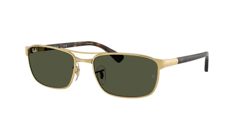 Unisex Ray - Ban RB3778 001/31 Occhiali da sole Metallo Oro Verde Geometrica Normale