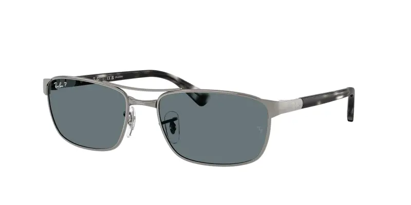 Unisex Ray - Ban RB3778 004/3R Occhiali da sole Metallo Grigio Blu Geometrica Polarizzata