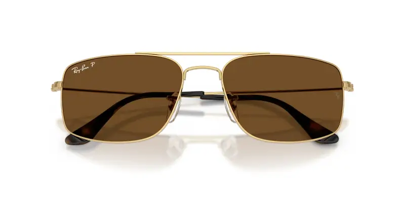 Unisex Ray - Ban RB3779 EXPLORER 3 001/57 Occhiali da sole Metallo Oro Marrone Squadrata Polarizzata miniatura 2
