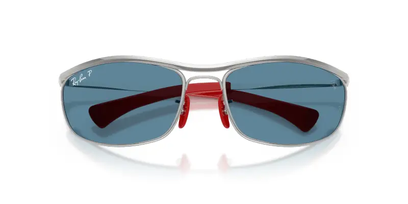 Unisex Ray - Ban RB3819M F007S2 Occhiali da sole Metallo Argento Blu Rotonda Polarizzata miniatura 2