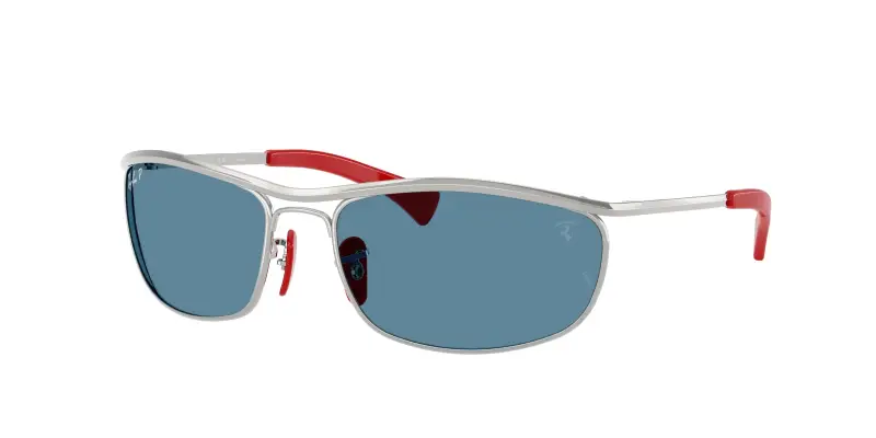Unisex Ray - Ban RB3819M F007S2 Occhiali da sole Metallo Argento Blu Rotonda Polarizzata