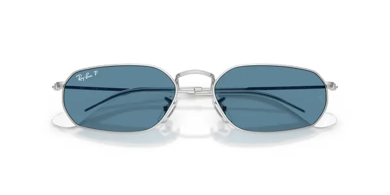 Unisex Ray - Ban RB3947 003/S2 Occhiali da sole Metallo Argento Blu Geometrica Polarizzata miniatura 2