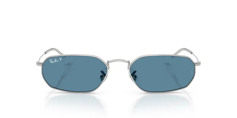 Unisex Ray - Ban RB3947 003/S2 Occhiali da sole Metallo Argento Blu Geometrica Polarizzata miniatura 3