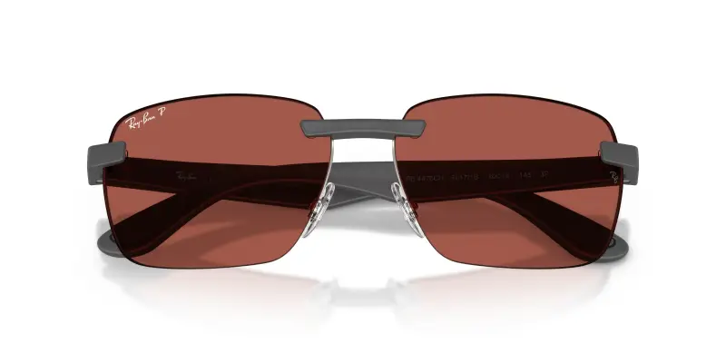Unisex Ray - Ban RB4470CH 60171B Occhiali da sole Peek Grigio Rosso Geometrica Polarizzata miniatura 2