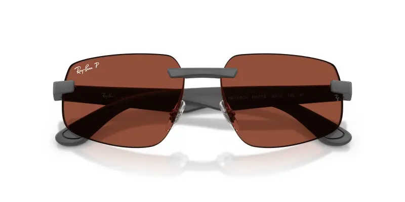 Unisex Ray - Ban RB4475CH 60171B Occhiali da sole Peek Grigio Rosso Geometrica Polarizzata miniatura 2