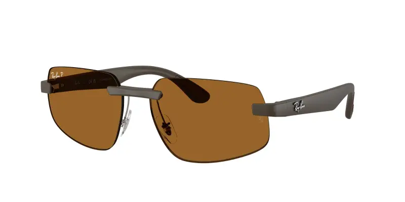 Unisex Ray - Ban RB4475CH 6124BB Occhiali da sole Peek Marrone Bronzo Geometrica Polarizzata