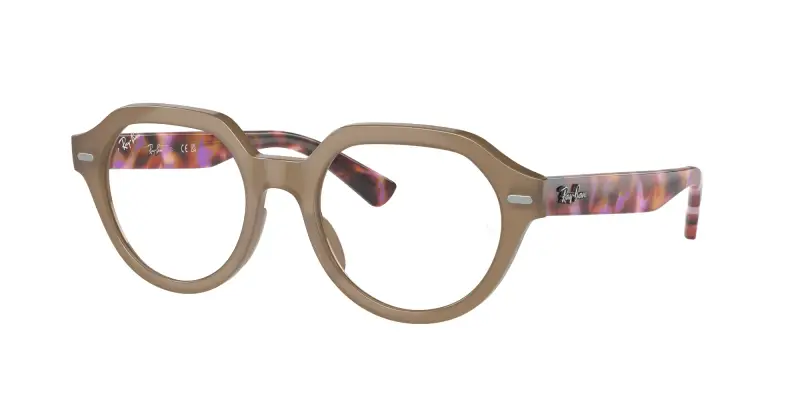 Unisex Ray - Ban RX7214 GINA 8258 Montature da vista Acetato Beige Trasparente Squadrata Normale