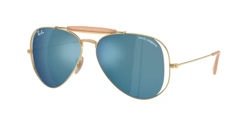 Unisex Ray - Ban x DOLCE&GABBANA RB3029M 001/55 Occhiali da sole Metallo Oro Blu Pilot Specchiate