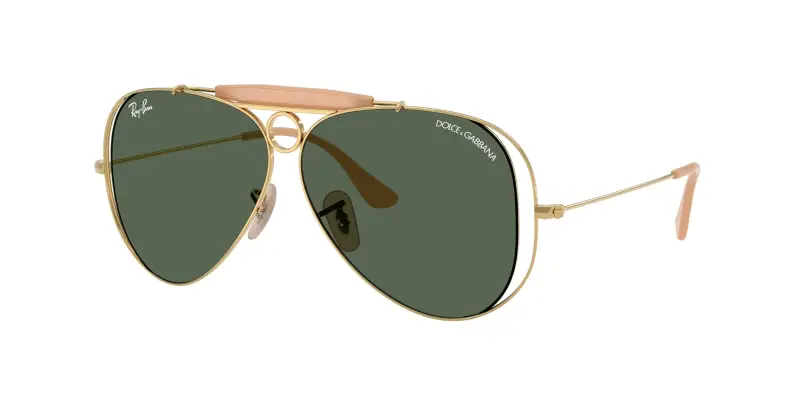 Unisex Ray - Ban x DOLCE&GABBANA RB3138M 001/71 Occhiali da sole Metallo Oro Verde Pilot Normale
