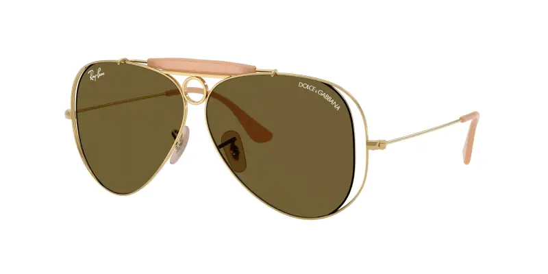 Unisex Ray - Ban x DOLCE&GABBANA RB3138M 001/73 Occhiali da sole Metallo Oro Marrone Pilot Normale