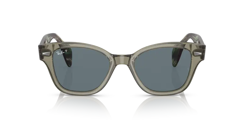 Ray - Ban Unisex RB0880S 66353R Occhiali da sole Acetato Verde Blu Squadrata Polarizzata miniatura 2