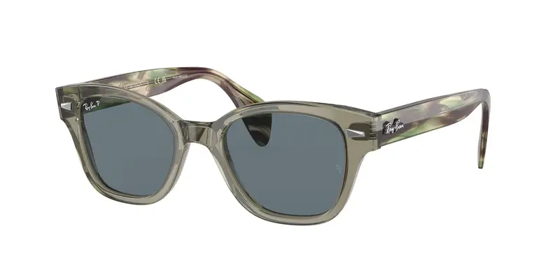 Ray - Ban Unisex RB0880S  66353R Occhiali da sole Plastica Verde Trasparente Blu Squadrata Polarizzata