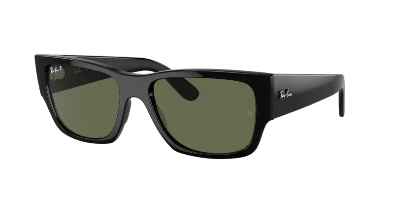 Ray - Ban Unisex RB0947S CARLOS 901/58 Occhiali da sole Acetato Nero Verde Squadrata Polarizzata Antiriflesso