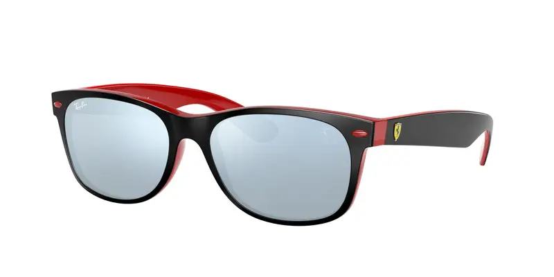 Ray - Ban Unisex RB2132M NEW WAYFARER SCUDERIA FERRARI COLLECTION F63830 Occhiali da sole Nylon Nero Argento Squadrata Normale Specchiato