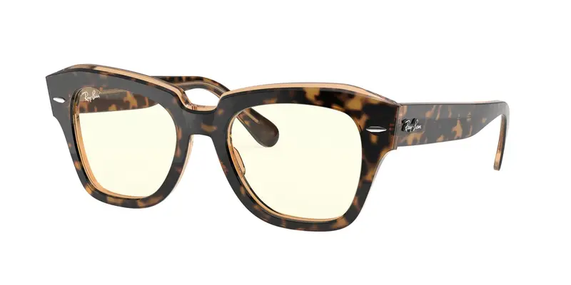 Ray - Ban Unisex RB2186 STATE STREET 1292BL Occhiali da sole Acetato Oro Trasparente Squadrata Fotocromatiche