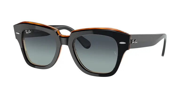 Ray - Ban Unisex RB2186 STATE STREET 132241 Occhiali da sole Acetato Nero Grigio Squadrata Normale Sfumato