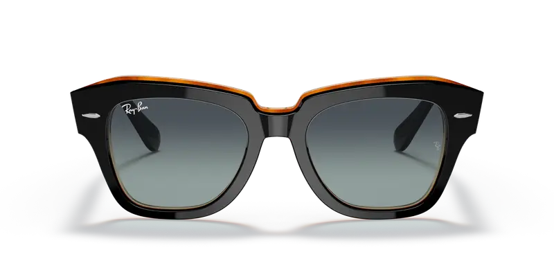 Ray - Ban Unisex RB2186 STATE STREET 132241 Occhiali da sole Acetato Nero Grigio Squadrata Normale Sfumato miniatura 2