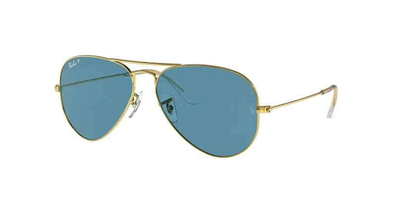 Unisex RB3025 AVIATOR 9196S2 Occhiali da sole Metallo Oro Blu Pilot Polarizzata