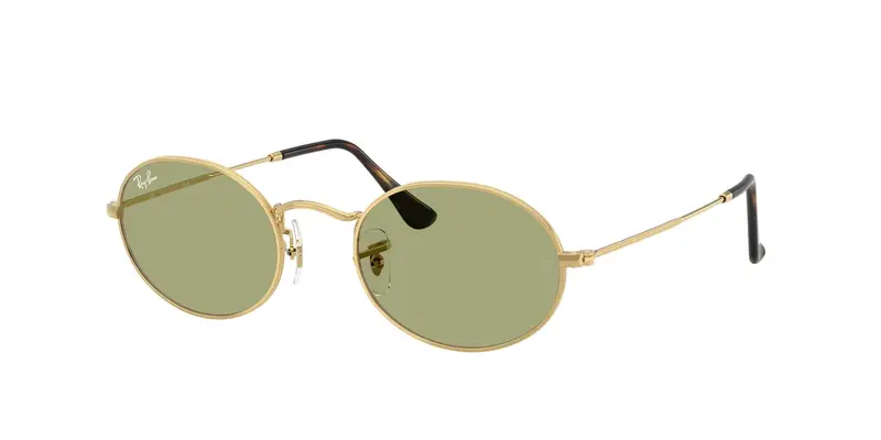 Ray - Ban Unisex RB3547 OVAL 001/4E Occhiali da sole Metallo Oro Verde Rotonda Normale