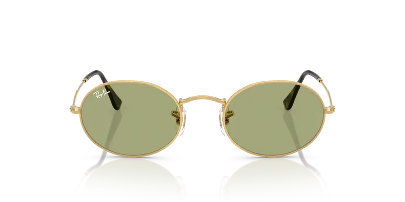 Ray - Ban Unisex RB3547 OVAL 001/4E Occhiali da sole Metallo Oro Verde Rotonda Normale miniatura 2