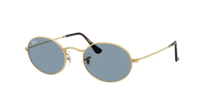 Ray - Ban Unisex RB3547 OVAL 001/56 Occhiali da sole Metallo Oro Blu Rotonda Normale