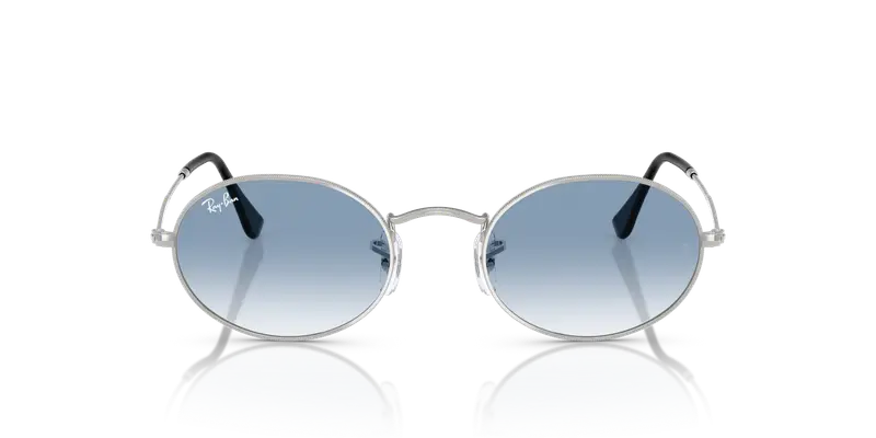 Ray - Ban Unisex RB3547 OVAL 003/3F Occhiali da sole Metallo Argento Blu Rotonda Normale Sfumato miniatura 2
