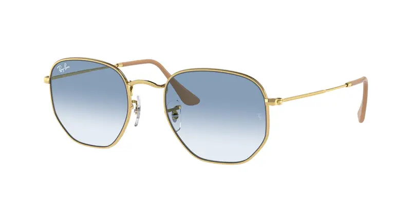 Ray - Ban Unisex RB3548 HEXAGONAL 001/3F Occhiali da sole Metallo Oro Blu Geometrica Normale Sfumato