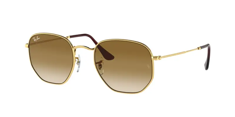 Ray - Ban Unisex RB3548 HEXAGONAL 001/51 Occhiali da sole Metallo Oro Marrone Geometrica Sfumato