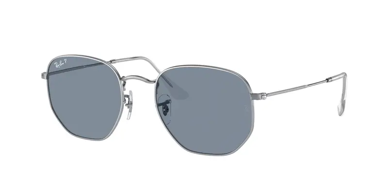 Ray - Ban Unisex RB3548N HEXAGONAL 003/02 Occhiali da sole Acciaio Argento Blu Geometrica Polarizzata