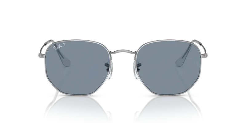 Ray - Ban Unisex RB3548N HEXAGONAL 003/02 Occhiali da sole Acciaio Argento Blu Geometrica Polarizzata miniatura 2