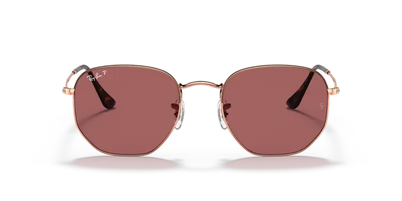 Ray - Ban Unisex RB3548N HEXAGONAL 9202AF Occhiali da sole Acciaio Oro Viola Geometrica Polarizzata miniatura 2