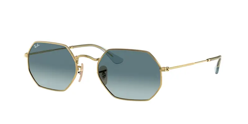 Ray - Ban Unisex RB3556N OCTAGONAL 91233M Occhiali da sole Metallo Oro Blu Geometrica Normale Sfumato