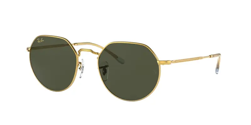 Ray - Ban Unisex RB3565 JACK 919631 Occhiali da sole Metallo Oro Verde Geometrica Normale
