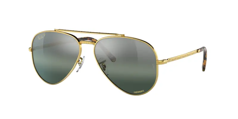 Ray - Ban Unisex RB3625 NEW AVIATOR 9196G6 Occhiali da sole Metallo Oro Blu Pilot Polarizzata Sfumato
