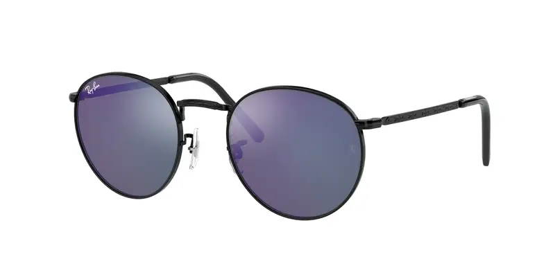 Ray - Ban Unisex RB3637 NEW ROUND 002/G1 Occhiali da sole Metallo Nero Blu Pantos Normale Specchiato